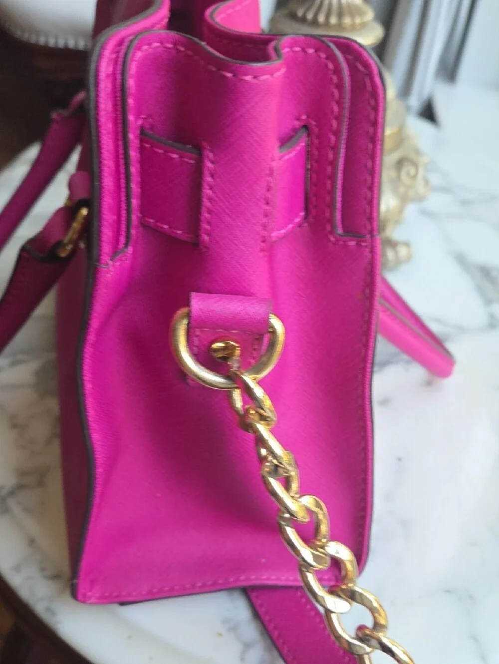 Michael Kors Hot Pink/ Purple Saffiano Leather Satchel with Gold Hardware
